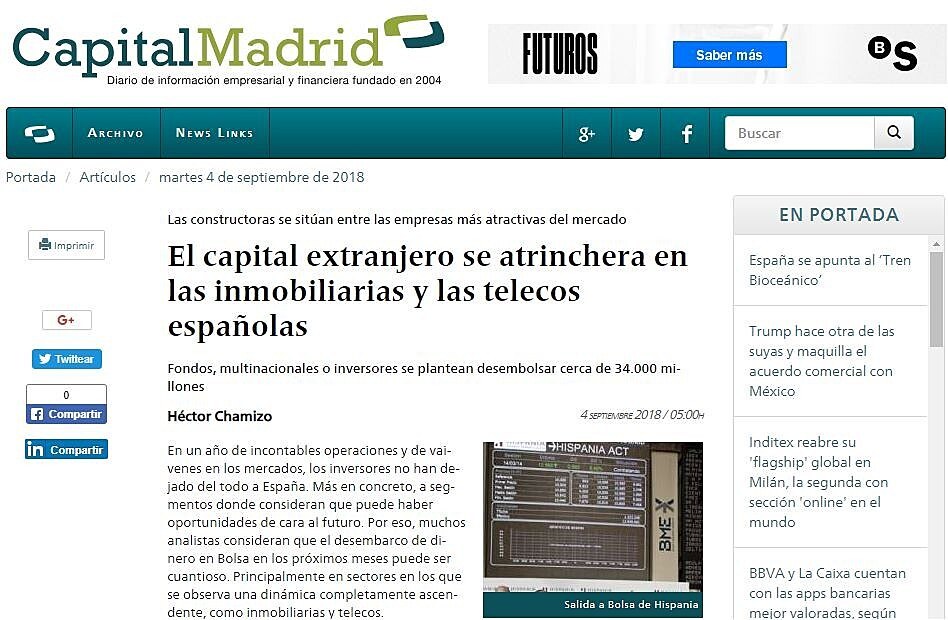 El capital extranjero se atrinchera en las inmobiliarias y las telecos espaolas